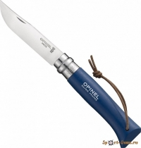 Нож Opinel серии Tradition Trekking №08, клинок 8,5см, нерж.сталь, рукоять-граб, цвет синий, темляк