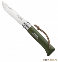 Нож Opinel серии Tradition Trekking №07, клинок 8см, нерж.сталь, рукоять-граб, цвет зелёный, темляк
