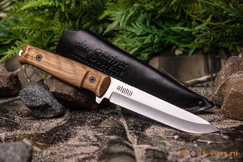 Нож Alpha 420НС SW (Stonewash, дерево, кожаный чехол)
