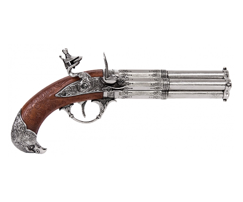 Макет пистолет кремневый четырехдульный (Франция, XVIII 